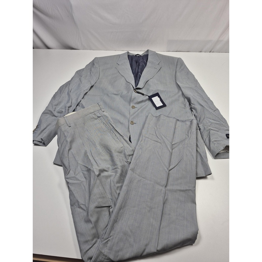 Roberto Zanieri Suit Mens 50 Long Gray Wool Stripe 2 Piece 44x36 Italy NWT FLAW